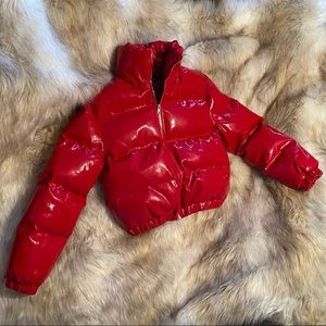 Pretty Little Thing Red Vinyl Puffer